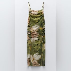 Zara Floral Strappy Dress in Green